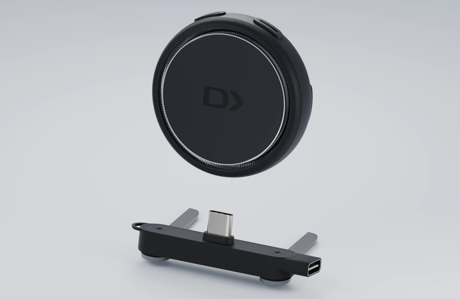 Device separated above its mount to show alignment with the upright connector