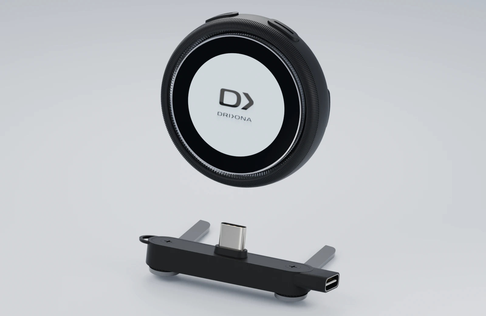 Device separated above its mount to show alignment with the upright connector