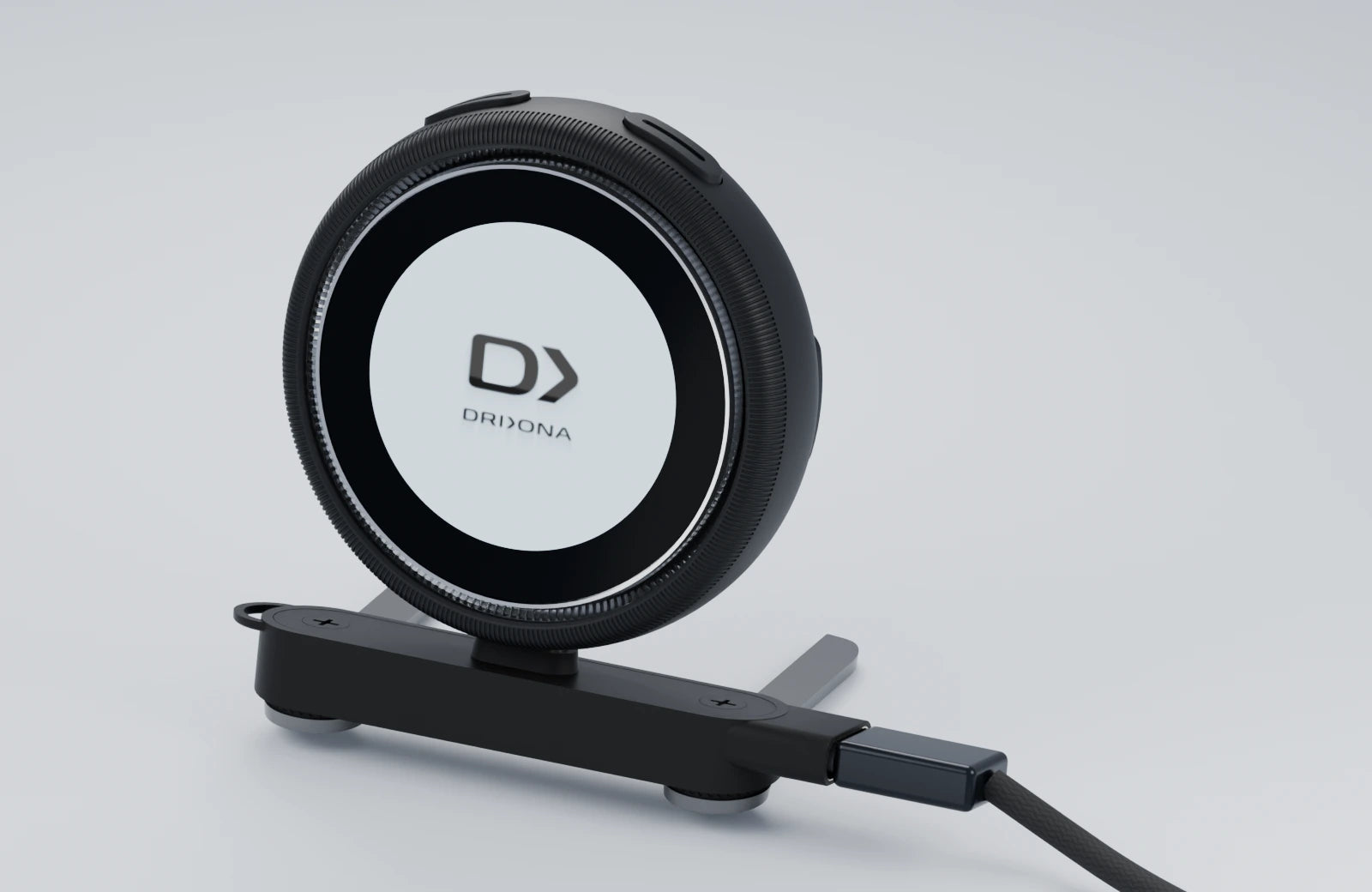 Device seated on the mount with the USB-C cable connected